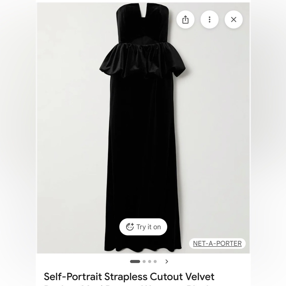 Self-Portrait Strapless Black Velvet Gown. Fully lined.